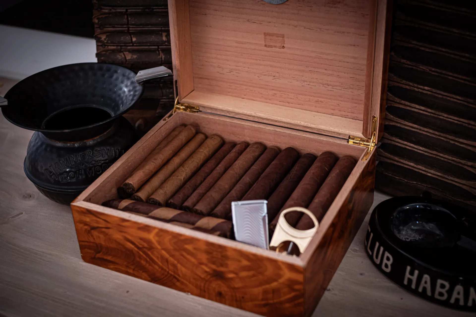 Open humidor filled with Casa Lobo premium cigars